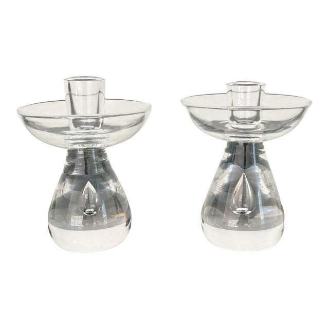 Vintage Val St Lambert Crystal Candleholders MCM Teardrop Pair 4.5" ~ Belgium For Sale