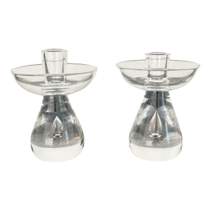 Vintage Val St Lambert Crystal Candleholders MCM Teardrop Pair 4.5" ~ Belgium