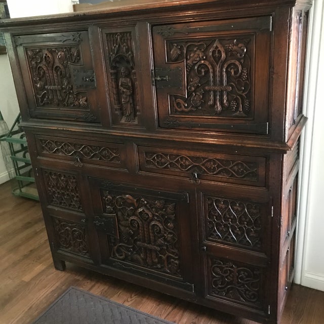 Jacobean French Breton Carved Oak Carved China Cupboard For Sale - Image 3 of 9