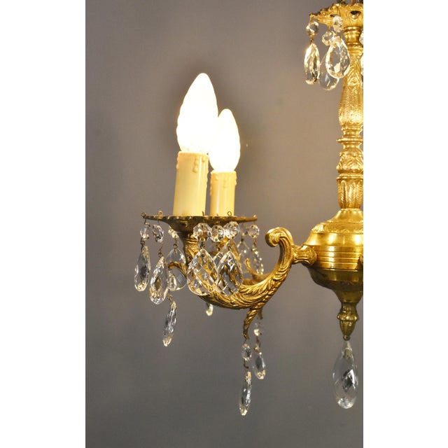 French Antique Gilt Brass and Cut Glass Chandelier, 1920s For Sale - Image 10 of 15