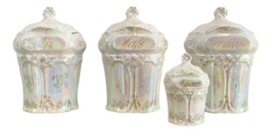 French Pearlware Ceramic Kitchen Canister Jars, Set of 4