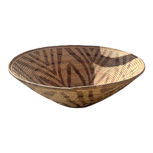 1960s Hand Wovem Geometric Floral Design Basket