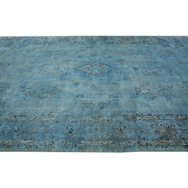 Vintage Persian Overdyed Handmade Medallion Blue Wool Rug For Sale - Image 4 of 11