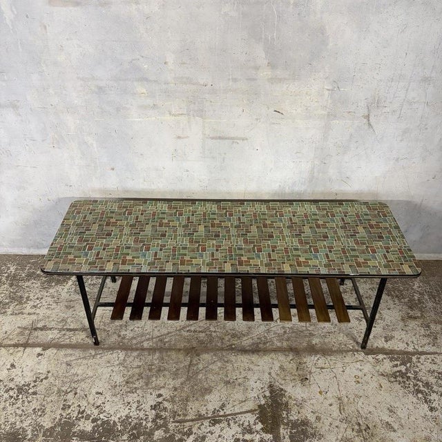 Black Mid-Century Mosaic-Effect Formica Coffee Table with Slatted Shelf, 1960s For Sale - Image 8 of 9