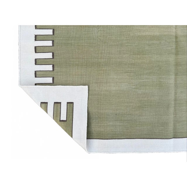 Casa Cosima Handmade Cotton Area Rug Vegetable Dyed Olive Green and White Zig Zag Striped Rug-6'x9' For Sale - Image 4 of 11