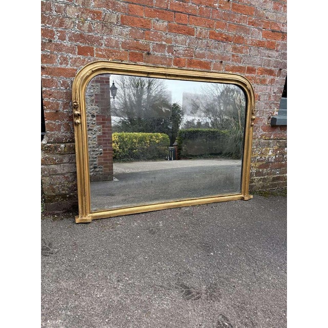 Glass Large Antique English Gilt Overmantle Mirror For Sale - Image 7 of 8