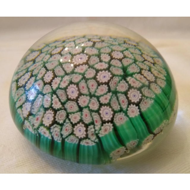 Art Deco Vintage Millefiori Green Murano Blown Glass Paperweight For Sale - Image 3 of 4