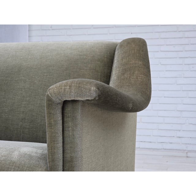 Vintage Danish Two-Seater Sofa in Green Furniture Velour and Beech Wood, 1970s For Sale - Image 4 of 18