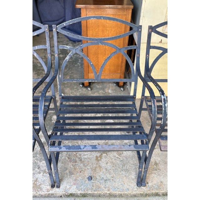 Metal Vintage Wrought Iron English Style Garden Chairs by Smith & Hawken, 4 Pieces For Sale - Image 7 of 12