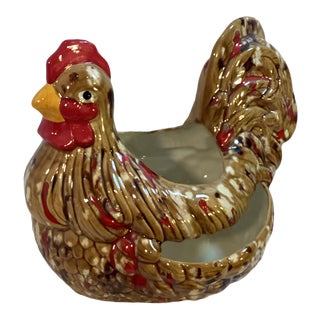 20th Century Folk Art Ceramic Chicken Planter For Sale