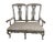 Grey painted Swedish settee with shell and foliate carving with turned stretcher bottom and gently curved legs. Off-white...