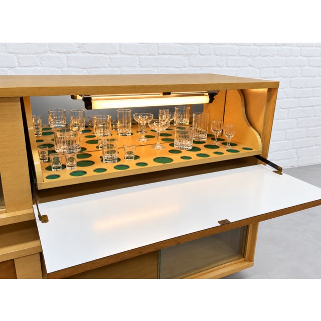 Brown Mid Century Modern Wall Unit / Double Credenza + Mirrored Bar + Lights, C. 1960’s For Sale - Image 8 of 14