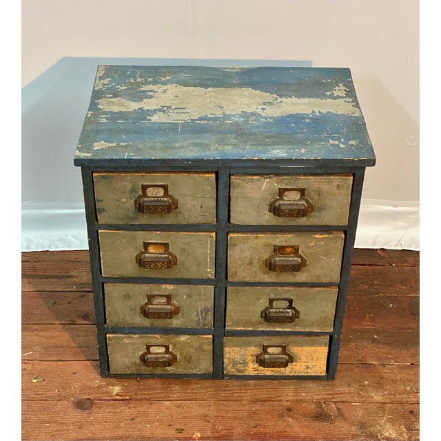 Early 20th Century Early 20th Century Weathered Eight Drawer Apothecary Workshop Cabinet For Sale - Image 5 of 17