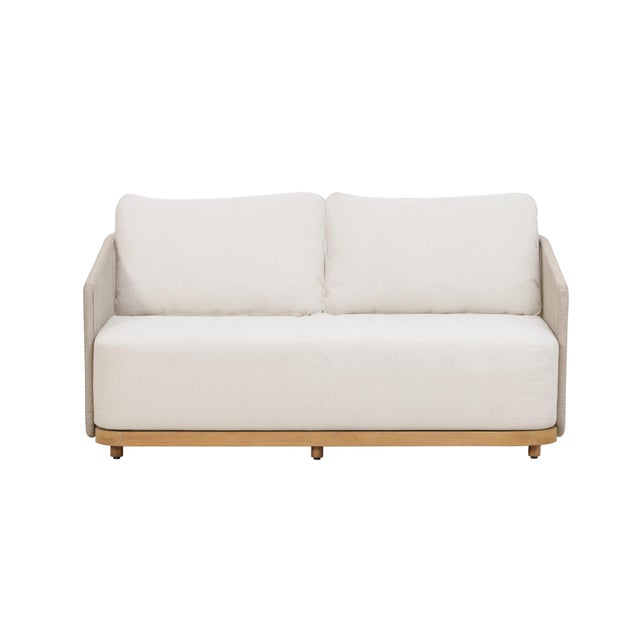 Gray Alpine Teak Wood Outdoor Loveseat With Gray Rope Design For Sale - Image 8 of 15