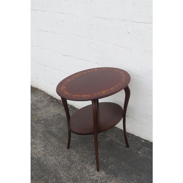 Late 19th Century Victorian 1890s Inlay Two Tier Oval Side End Table For Sale - Image 5 of 12