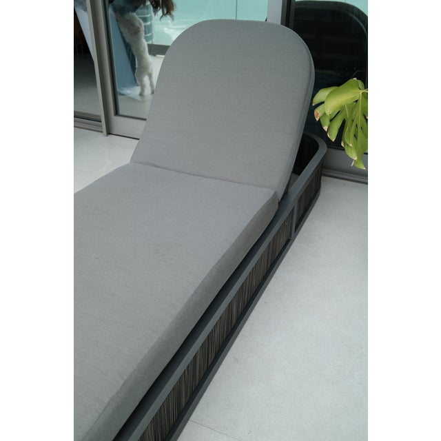 Slate Gray Restoration Hardware Aluminum Adjustable Chaise Lounges in Slate, Pair (With Side Table) For Sale - Image 8 of 11