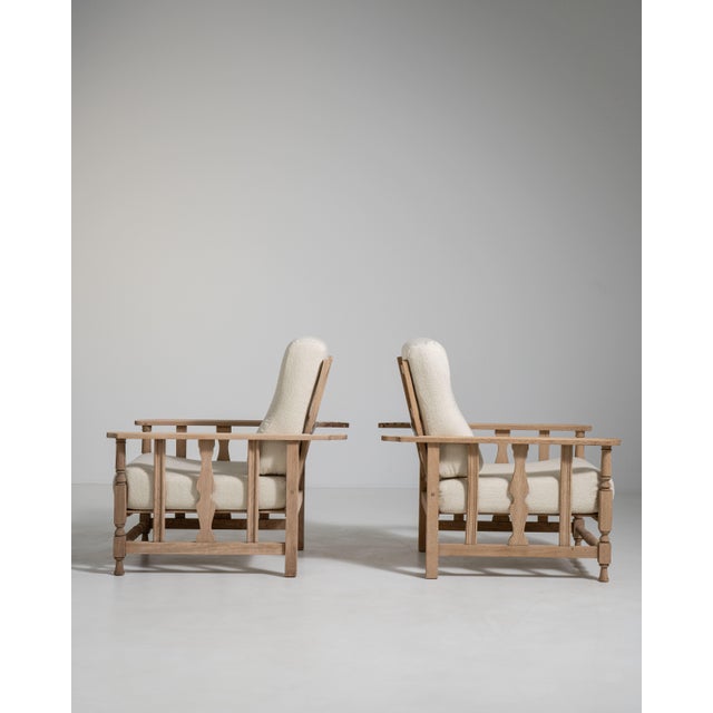 Pair of French Oak Reclining Armchairs with Bouclé Upholstery, Antique, France, Circa 1940 For Sale - Image 11 of 17