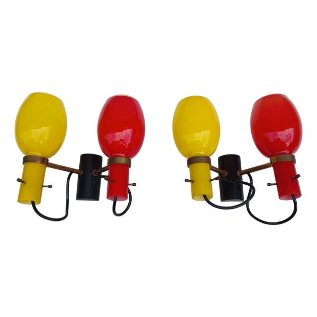 Glass Wall Lamps, Italy, 1950s, Set of 2 For Sale