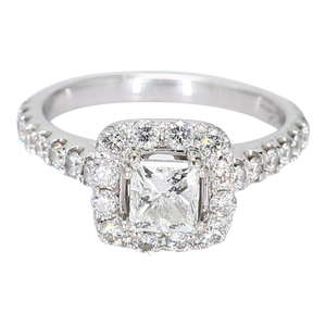 18k White Gold Halo Engagement Ring With 0.5ct Princess Cut Center - Size 5.25
