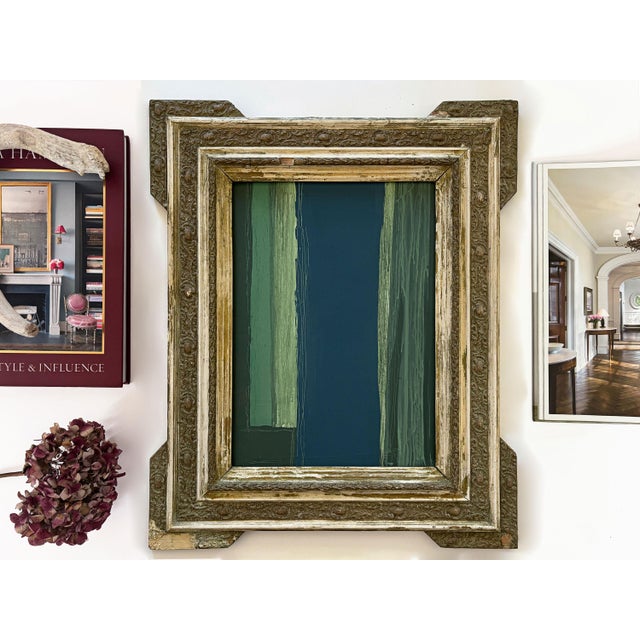 Abstract “River Moss" Abstract Art in Antique Frame, Transitional Living Room Art by JTS For Sale - Image 3 of 11