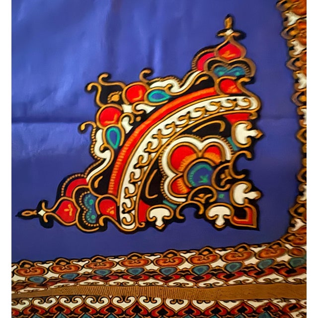 Vintage Super Java Net 6-Yard Cotton Fabric – Cobalt Blue Ornate Medallion Border Print, Thailand For Sale - Image 9 of 9