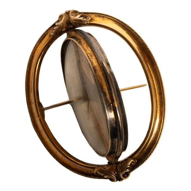 Gold Antique 10k Gold Victorian Swivel Mourning Cameo Brooch Locket Tooth & Hair 1860 For Sale - Image 8 of 12
