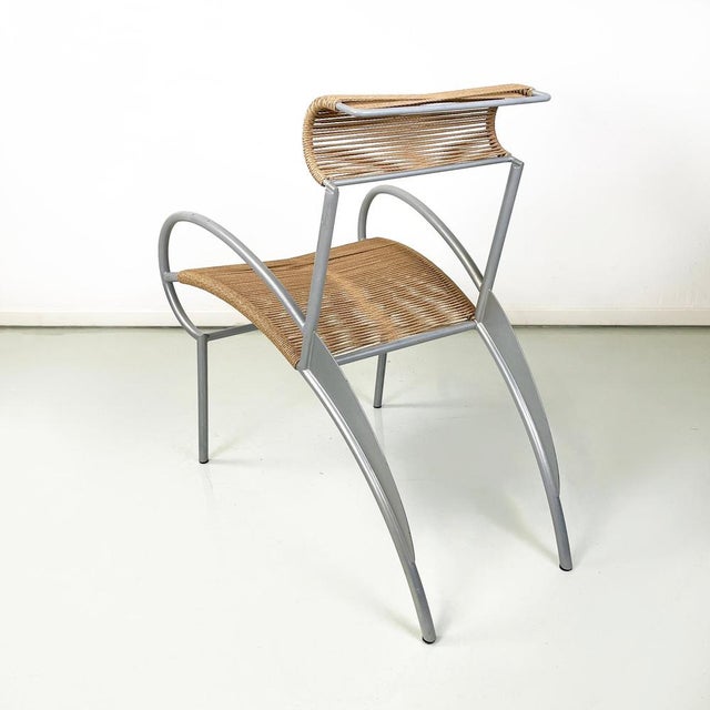 Italian Modern Juliette Chair in Rope and Gray Steel attributed to Massimo Iosa-Ghini, 1990s For Sale - Image 4 of 15