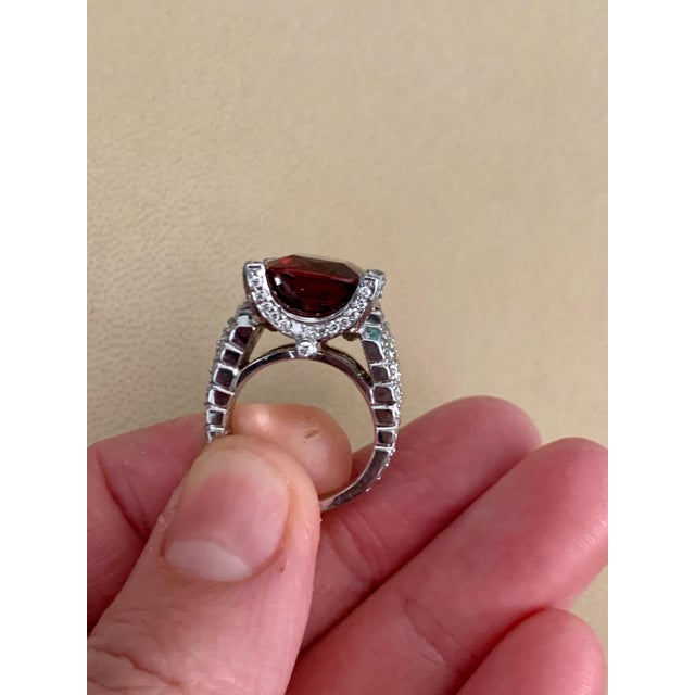 14.5 Carat Cushion Shape Rhodolite Garnet and 2 Carat Diamond Ring 18 Karat Gold For Sale - Image 11 of 18