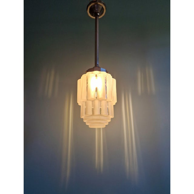 Art Deco Skyscraper Pendant Light in Frosted Glass, 1930s For Sale - Image 11 of 12