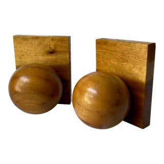 Vintage Mid-Century Walnut Orb Bookends - Set of 2 For Sale