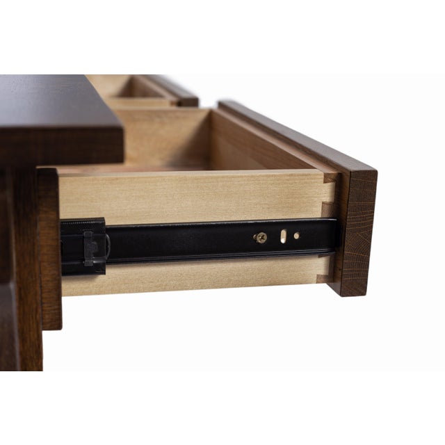 Mission Mission Quarter Sawn Oak Writing Desk - Walnut For Sale - Image 3 of 11