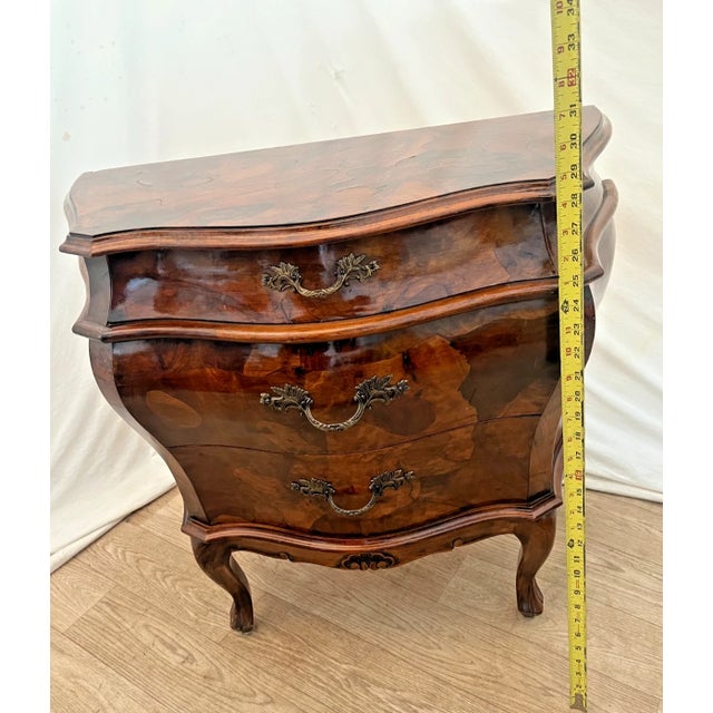 Vintage Venetian Bombe Commode Small Chest of Drawers Burl Turtle Shell Walnut For Sale - Image 10 of 13
