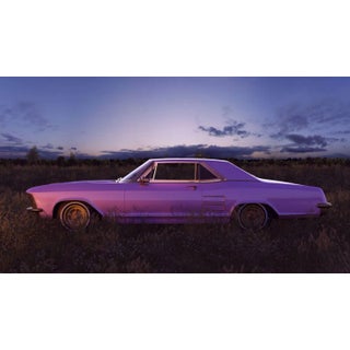 Paul Campbell, Pink 1970s American Classic Car in a Field It Sunset, Photographic Paper For Sale
