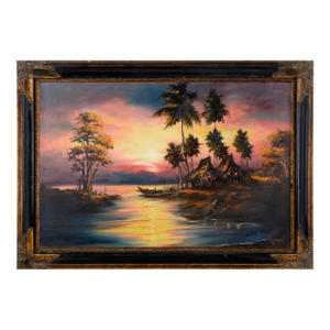 Filipino Fishing Village at Sunset - Tropical Landscape in Oil