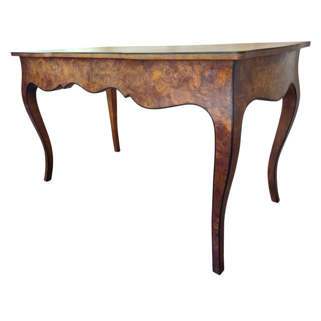 Brown Vintage Mid-Century Italian Desk With Cloth-Lined Drawers For Sale - Image 8 of 18