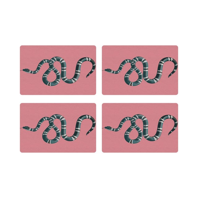 Serpent Pink Vegan Leather Rectangle Placemat, Set of 4 For Sale - Image 4 of 5