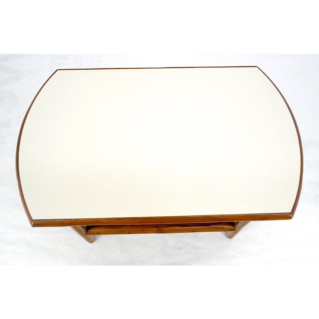 Bamboo Rattan Side End Table Mid Century Modern c1970s White Laminate Top MINT For Sale - Image 15 of 16