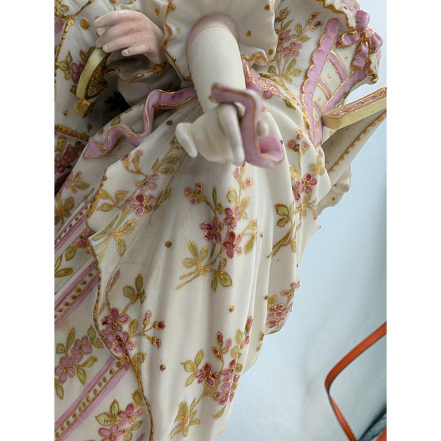 Large Continental Victorian Porcelain Courting Couple Figures 19th C. For Sale - Image 4 of 12