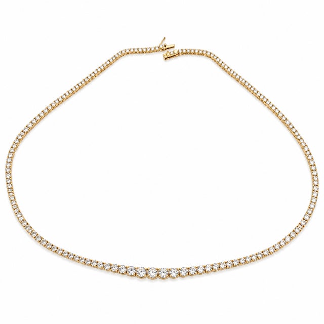 14k Yellow Gold 10-5/8 CTTW Lab-Grown Diamond Graduated Tennis Necklace, 18 In For Sale In Atlanta - Image 6 of 10