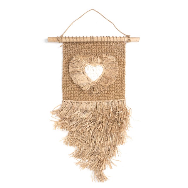 French Country Contemporary Natural Straw Loving Heart Wall Art For Sale - Image 3 of 5