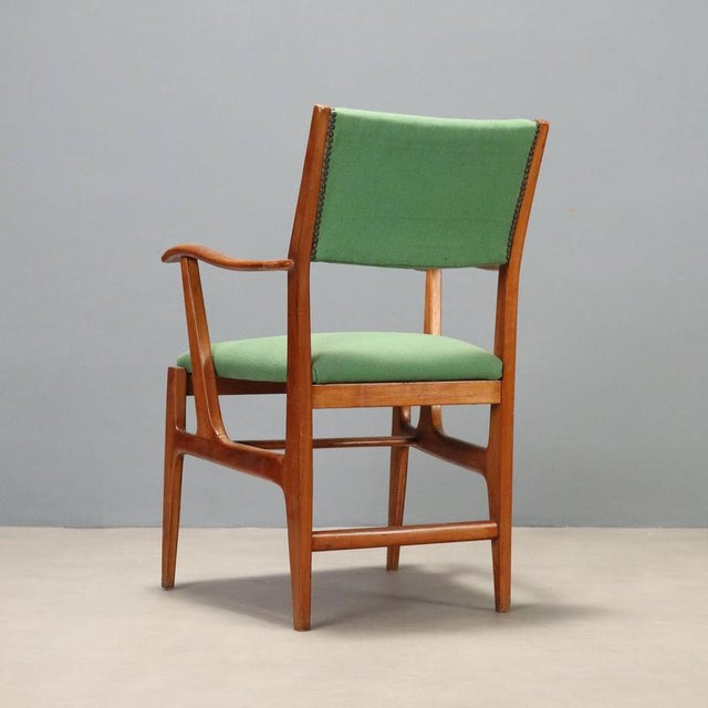 Vintage Armchair in Green Fabric, 1950s For Sale - Image 9 of 11