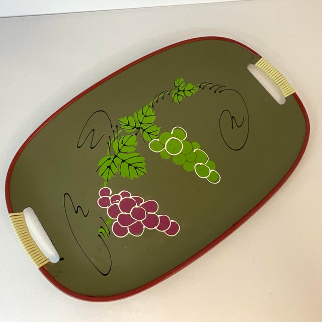 Mid-Century Modern 1950s Mid-Century Boho Chic Serving Tray With Hand Painted Grape Motif For Sale - Image 3 of 7