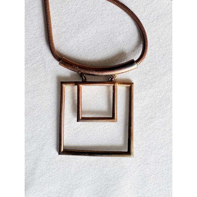 1970s Vintage 1970s Brutalist Geometric Gold-Tone Pendant Necklace For Sale - Image 5 of 12