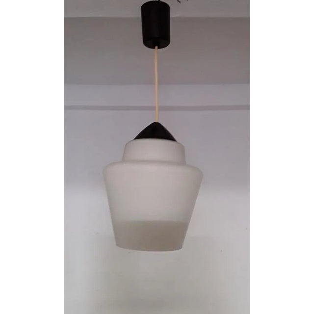 1960s Ceiling Lamp with Opaque White Glass Shade & Black Plastic Mount, 1960s For Sale - Image 5 of 5