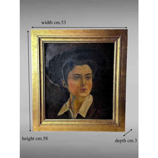 Mid 20th Century Italian Figurative Oil on Canvas Portrait of a Young Woman With Giltwood Frame For Sale - Image 18 of 18