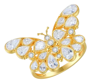 Nina Zhou Butterfly Diamond Cocktail Ring in 14k Yellow Gold (All Sizes Available)