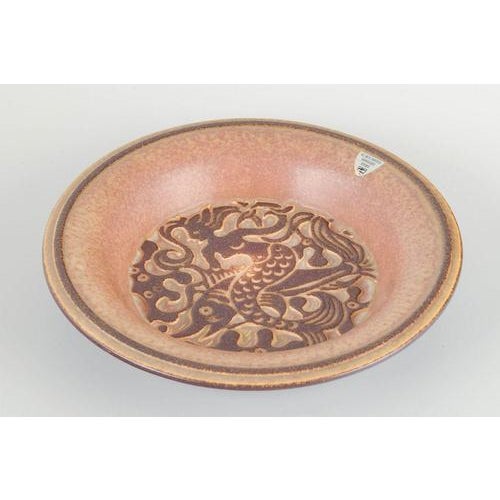 Michael Andersen, Bornholm Decorative bowl with a mermaid and fish motif, 1960s/70s. Round stoneware bowl with relief-...