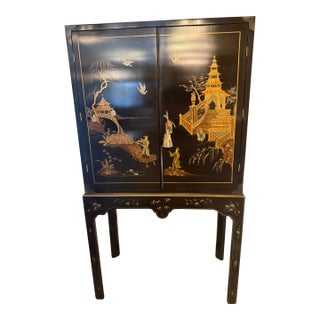 Vintage Baker Furniture Chinoiserie Bar Cabinet For Sale