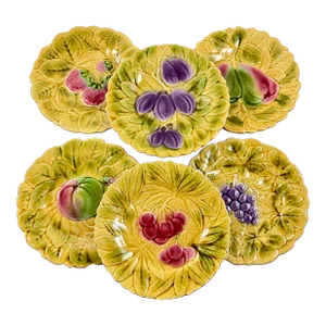 Sarreguemines French Faïence Majolica Fruit and Leaf Plates, Set of Six