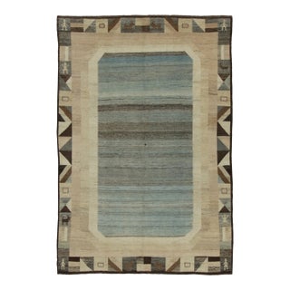 Vintage Persian Gabbeh Rug With Striped Field & Pictorial Border - Rug & Kilim For Sale